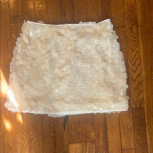 Reformation Cream Sequin Mini Skirt for Cocktail Nights